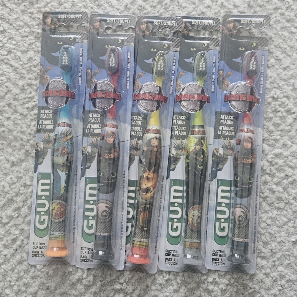 G.U.M How To Train Your Dragon Manual Toothbrush Set of 5 NEW